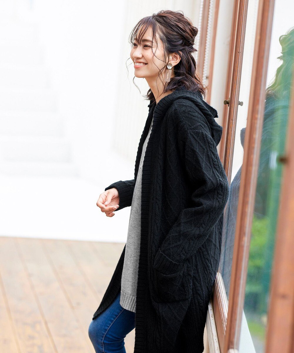 【洗える】大人華やかなアラン柄ニットカーディガン