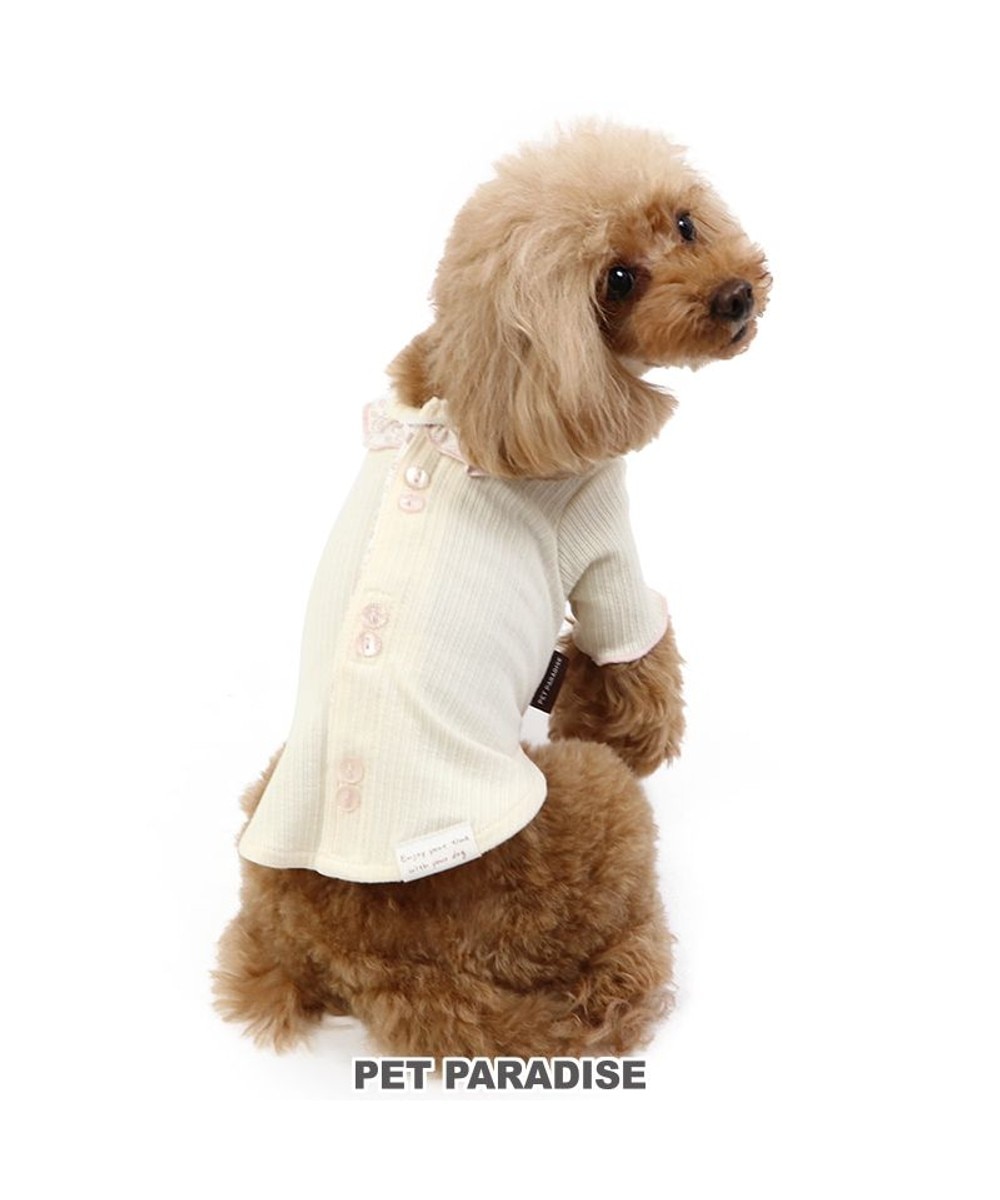 PET PARADISE>ペットグッズ 花柄 フリル 背中開き Tシャツ 小型犬 白~オフホワイト ＳＳ