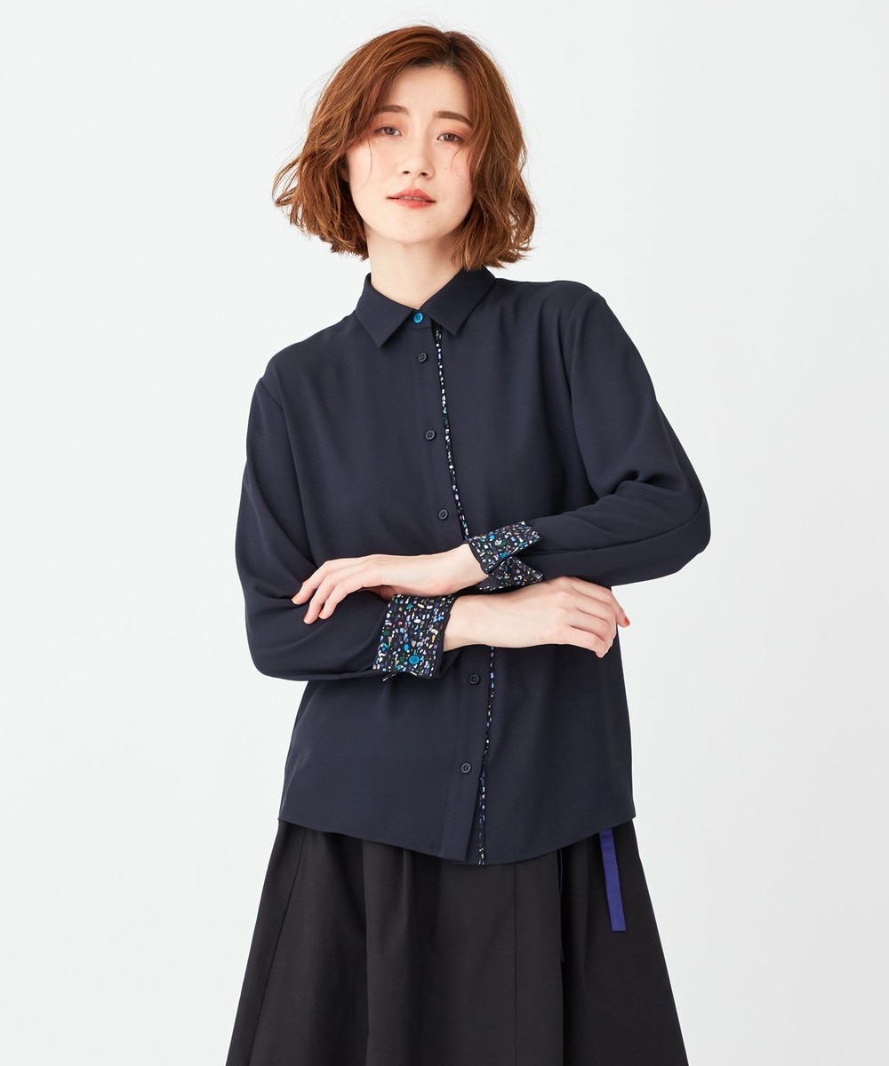 【オンワード】 Paul Smith>トップス 【WEB限定アイテム・洗える】Painted Ditsy ソリッドジョーゼット シャツ ネイビー 42L レディース 【送料無料】