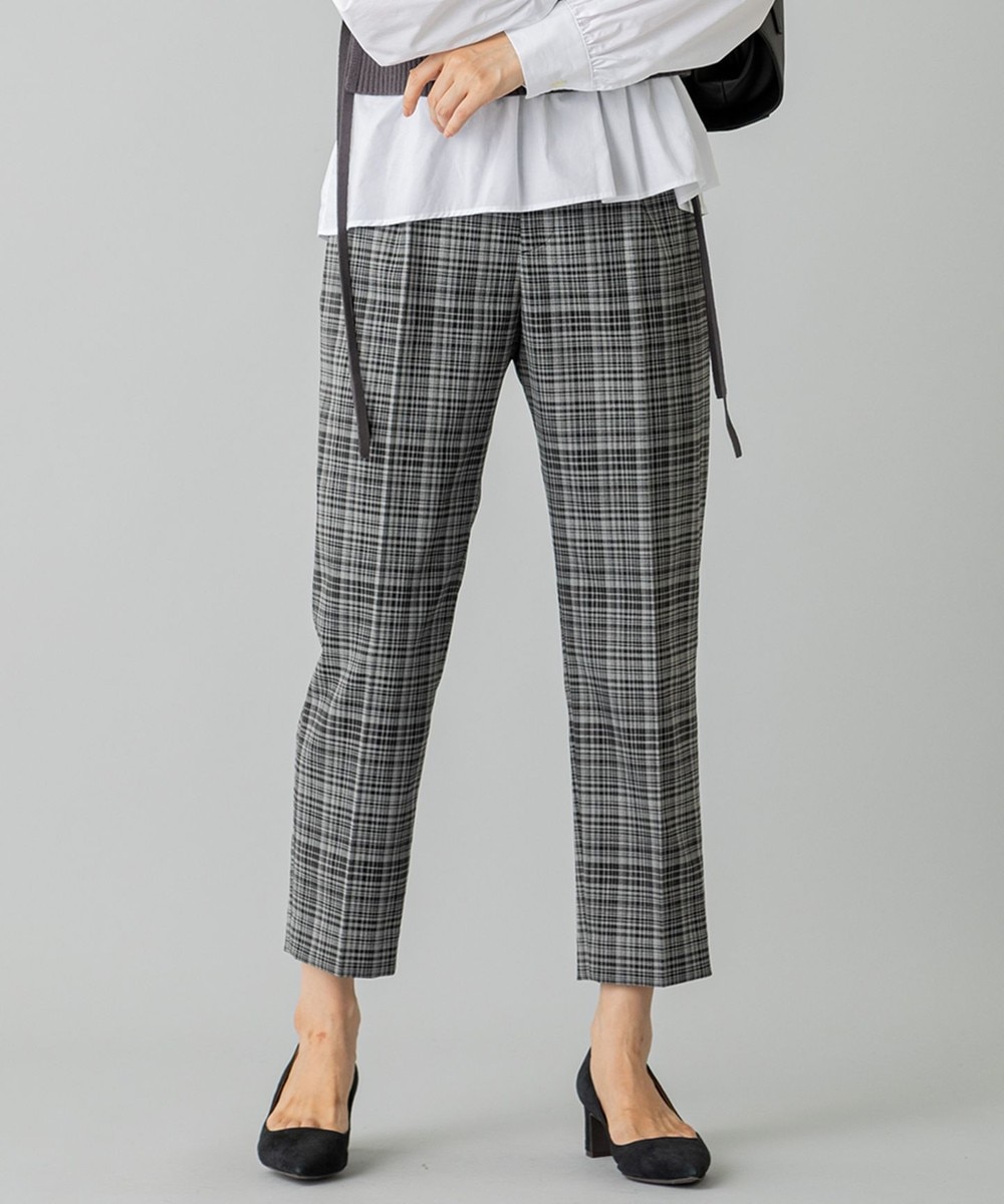 【オンワード】 組曲 L>パンツ 【マガジン掲載】ランダムチェック テーパードパンツ(KJ25) グレー 5 レディース 【送料無料】