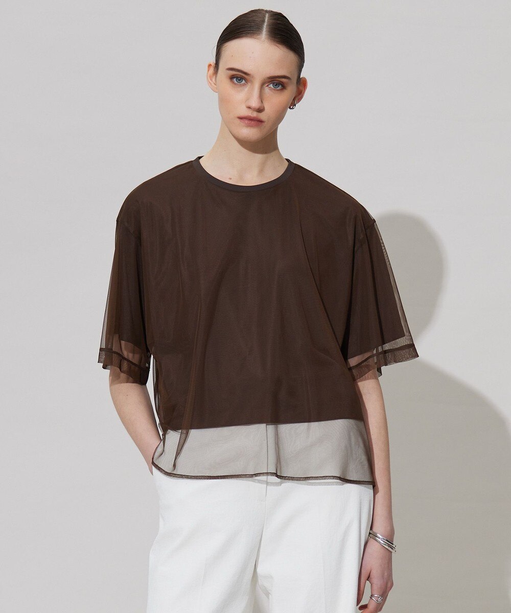【オンワード】 ICB L(大きいサイズ)>トップス 【接触冷感・UVケア・速乾・洗える】 チュールレイヤード カットソー チョコレート L レディース 【オンワード】 ICB L(大きいサイズ)>トップス 【接触冷感・UVケア・速乾・洗える】 チュールレイヤード カットソー チョコレート L レディース