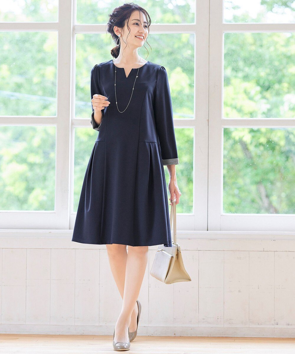 【洗える】ストレスフリーで着用できる配色ポンチワンピース