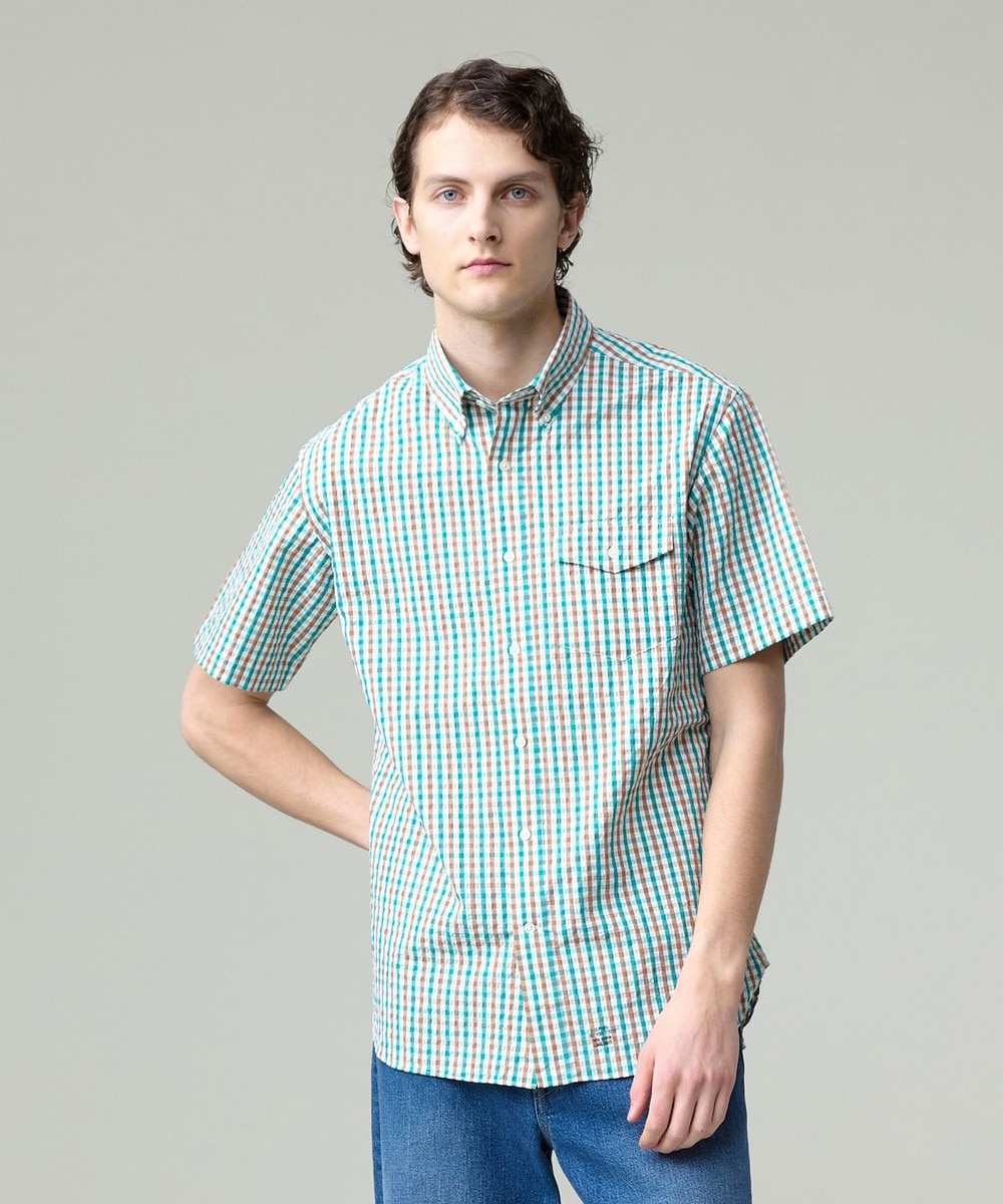 【オンワード】 J.PRESS MEN>トップス 風が通るシアサッカーの清涼感【吸水速乾 / 高通気性】【クールマックス】サッカーギンガムチェック シャツ / B.D. グリーン M メンズ 【オンワード】 J.PRESS MEN>トップス 風が通るシアサッカーの清涼感【吸水速乾 / 高通気性】【クールマックス】サッカーギンガムチェック シャツ / B.D. グリーン M メンズ