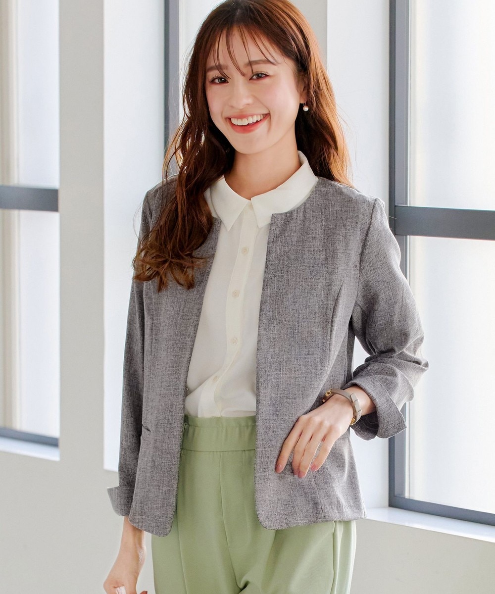 【新色追加・洗える】麻調薄地キーネックジャケット