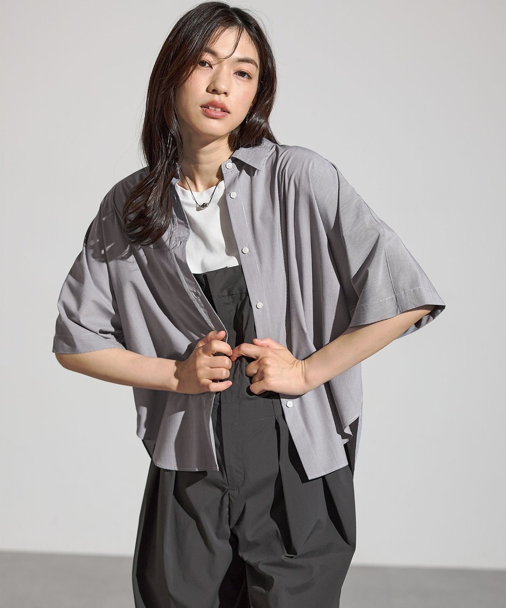 【オンワード】 ANY>トップス 【接触冷感/UVカット/抗菌防臭/速乾】エニィファンクション半袖シャツブラウス ブラックストライプ F レディース 【オンワード】 ANY>トップス 【接触冷感/UVカット/抗菌防臭/速乾】エニィファンクション半袖シャツブラウス ブラックストライプ F レディース