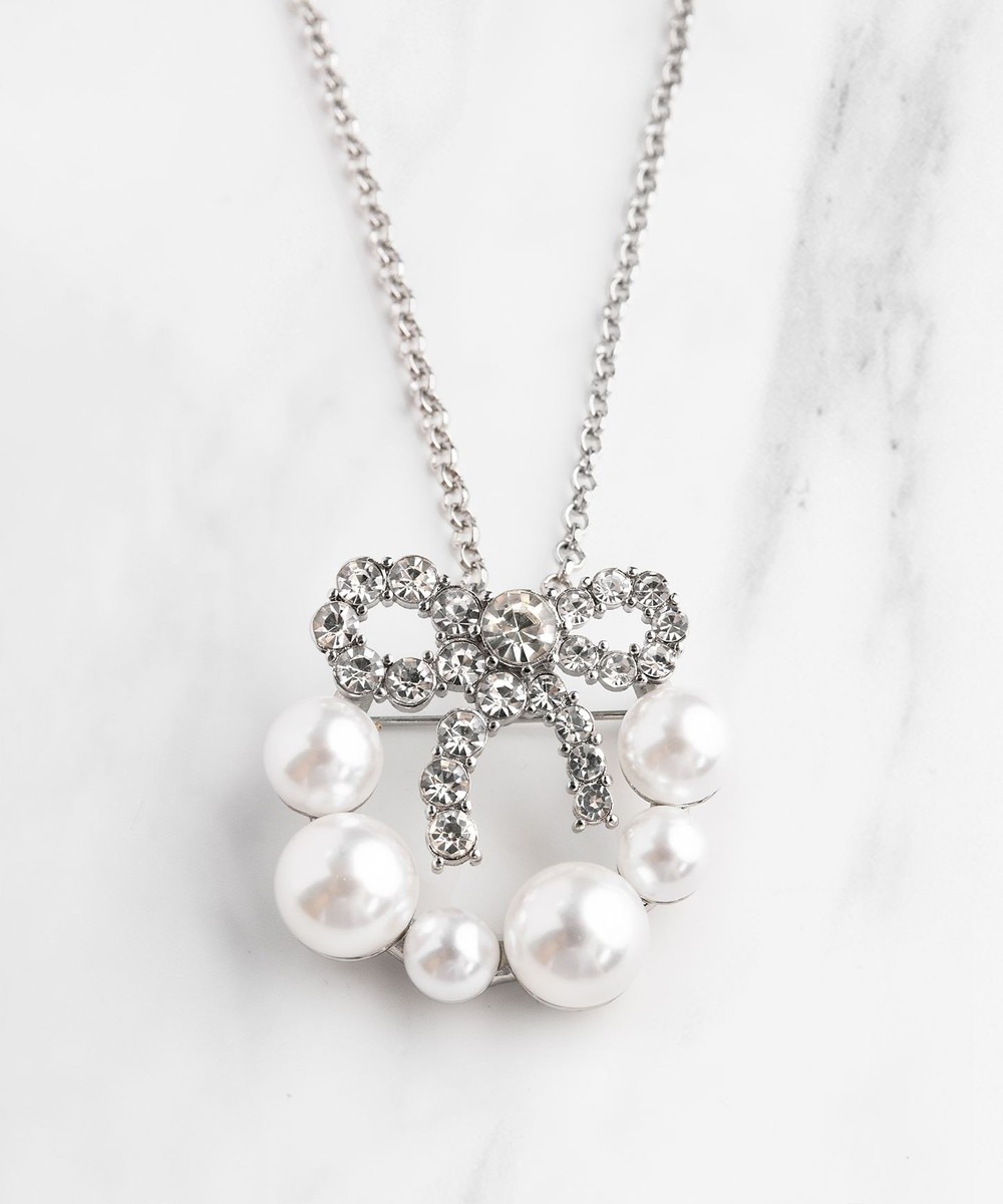 【オンワード】 TOCCA>アクセサリー 【2WAY】PROMISE PEARL RIBBON BROOCH NECKLACE ブローチ ネックレス シルバー F レディース