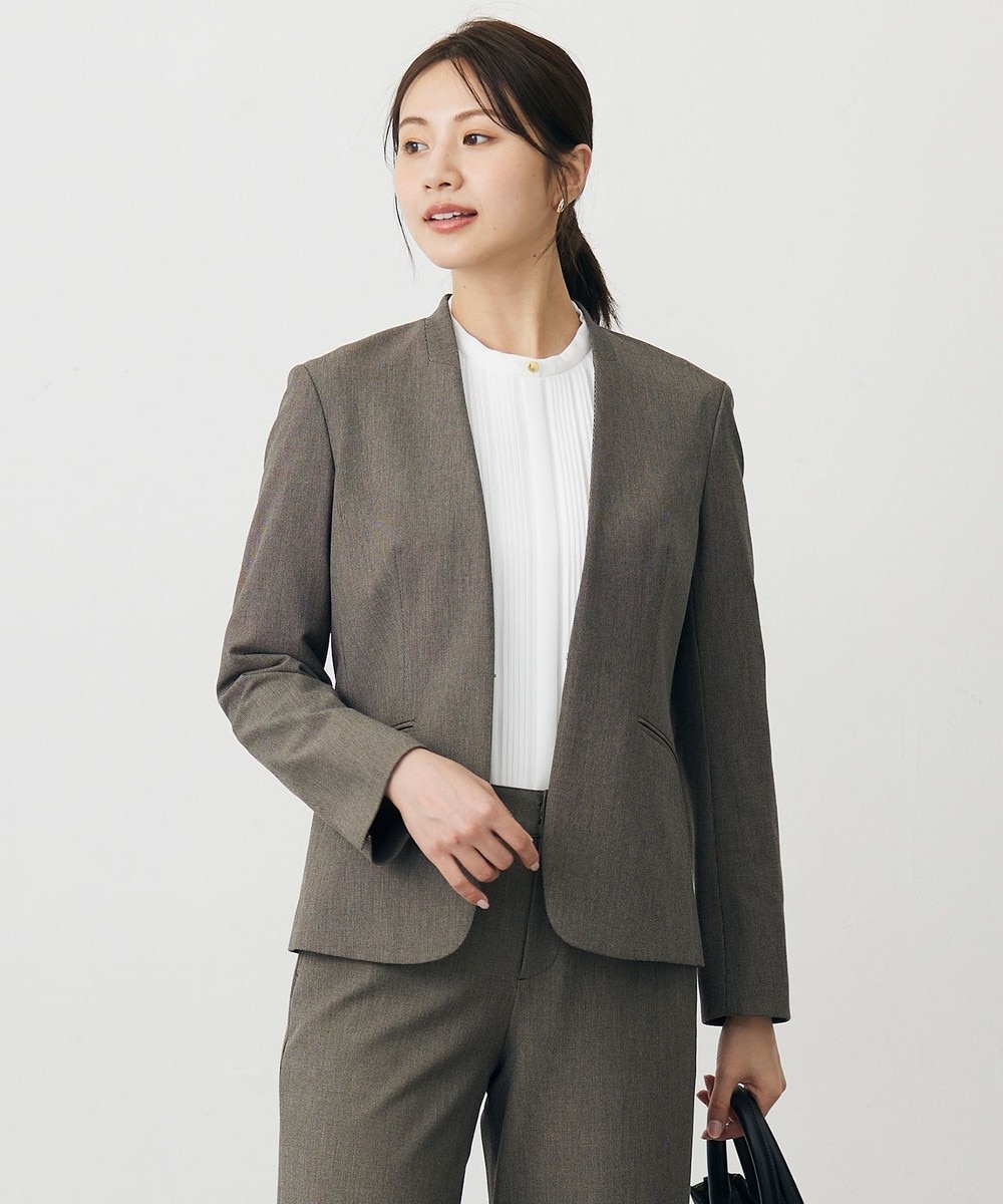 【オンワード】 J.PRESS LADIES>ジャケット/アウター T/Rアルガンシルク ノーカラー ジャケット ブラウン 11 レディース 【オンワード】 J.PRESS LADIES>ジャケット/アウター T/Rアルガンシルク ノーカラー ジャケット ブラウン 11 レディース