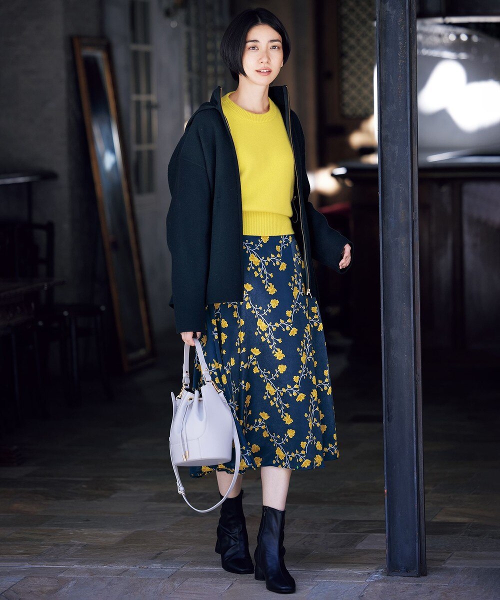 【オンワード】 組曲 S>スカート 【マガジン掲載】フラワーサテンピーチ プリントスカート(KL23) ネイビー S2 レディース 【送料無料】