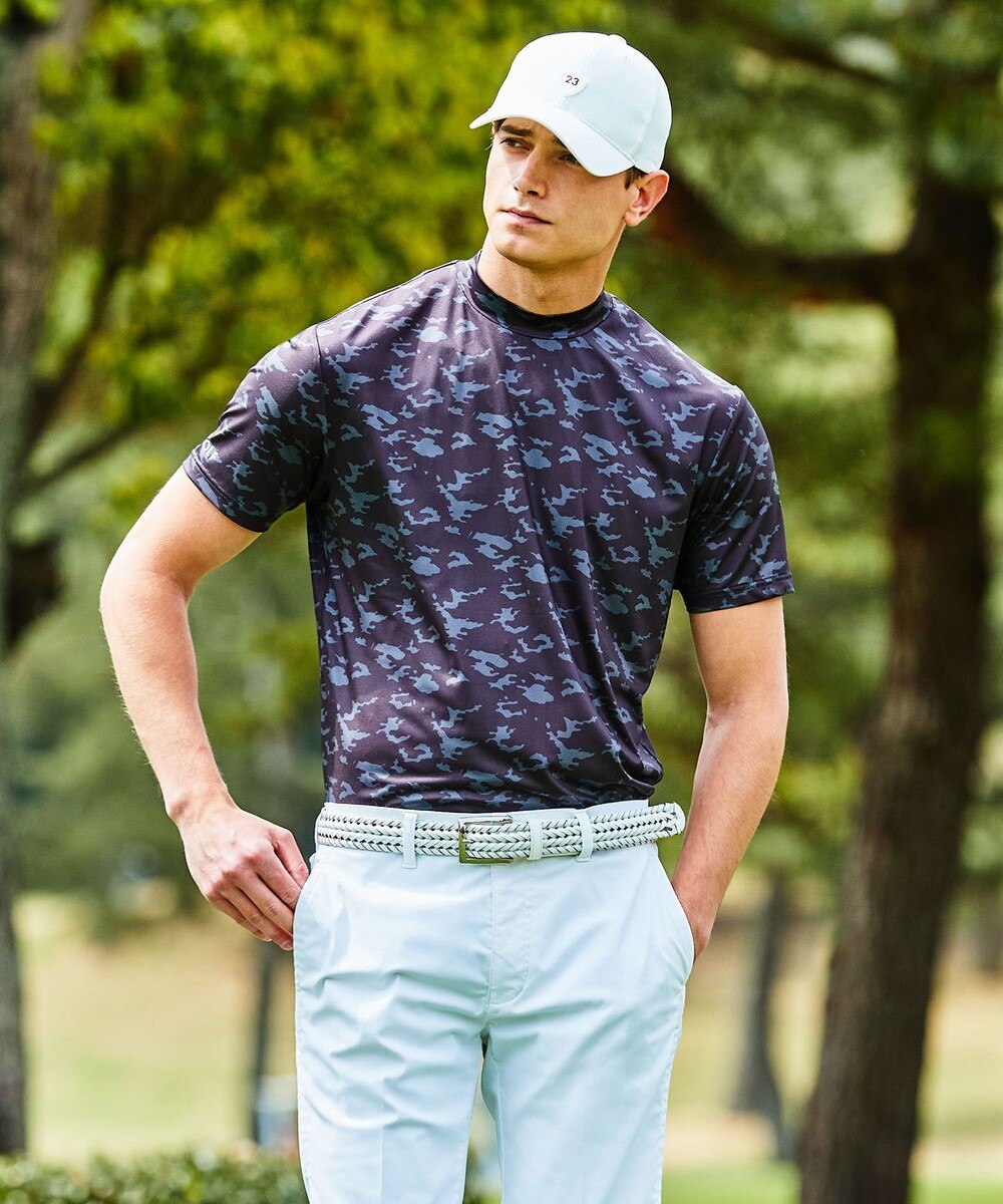 【オンワード】 23区GOLF>トップス 男映え【MEN】【消臭/接触冷感/UV/吸汗速乾】モックネックカモフラ柄シャツ ネイビー L メンズ 【送料無料】