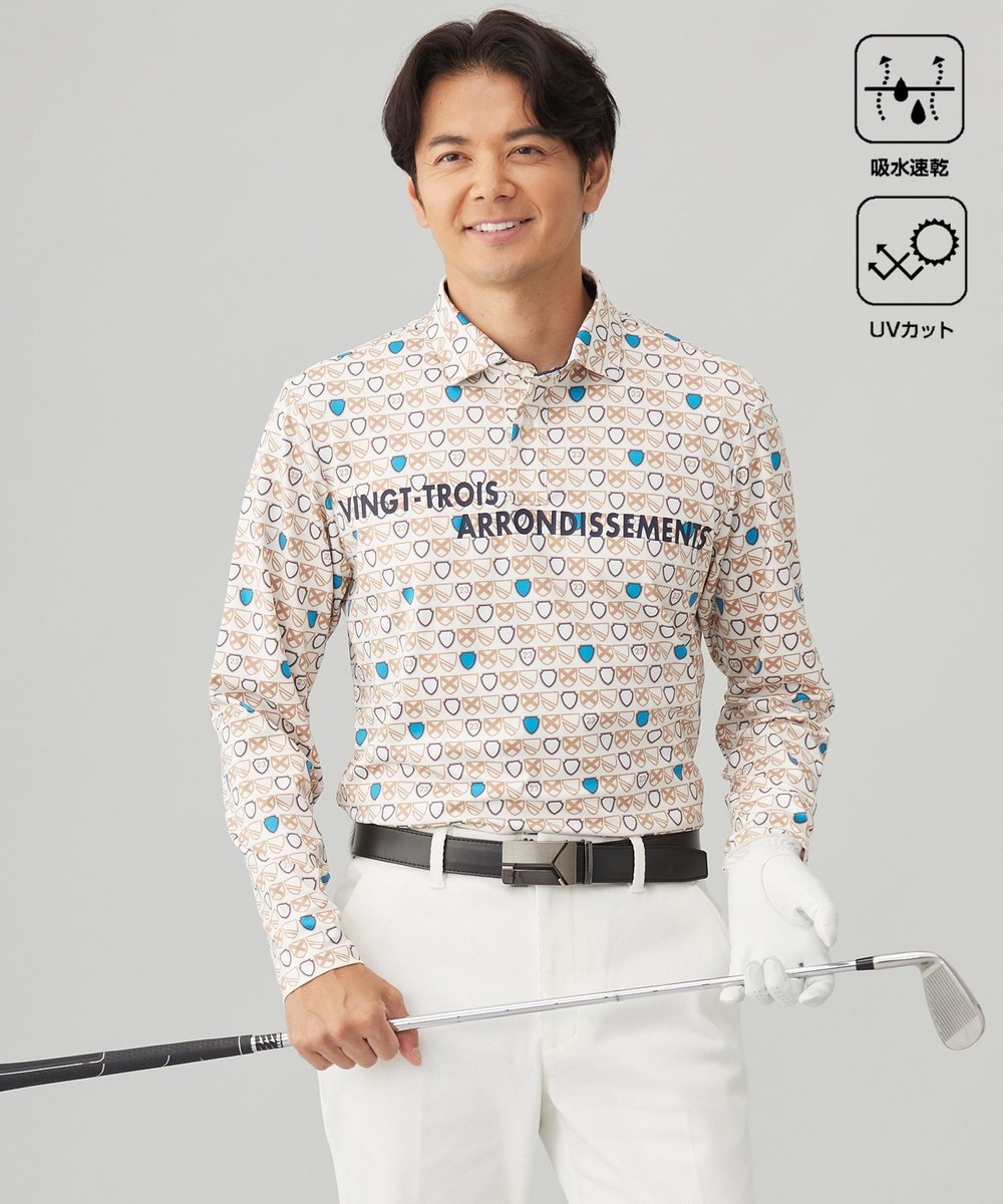 【オンワード】 23区GOLF>トップス 【MEN】【吸水速乾/UVカット】エンブレム柄ポロシャツ ホワイト L メンズ