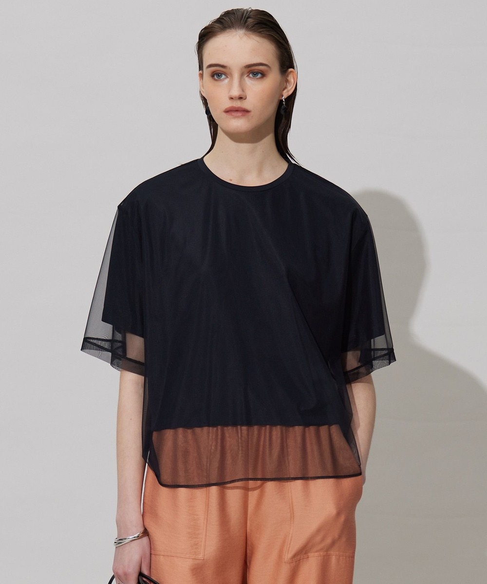 【オンワード】 ICB L(大きいサイズ)>トップス 【接触冷感・UVケア・速乾・洗える】 チュールレイヤード カットソー ブラック L レディース 【オンワード】 ICB L(大きいサイズ)>トップス 【接触冷感・UVケア・速乾・洗える】 チュールレイヤード カットソー ブラック L レディース