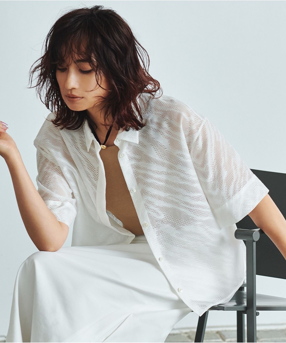 【オンワード】 ICB>トップス 【洗える】ゼブラシアーJQ クロップドシャツ オフホワイト 6 レディース 【オンワード】 ICB>トップス 【洗える】ゼブラシアーJQ クロップドシャツ オフホワイト 6 レディース