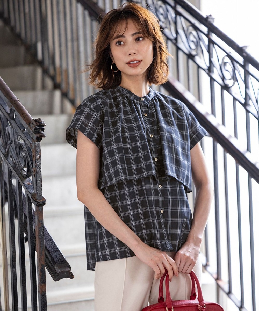 【オンワード】 ANY SIS S>トップス 【洗える】バンドカラーレイヤード ブラウス ネイビーチェック XS レディース 【オンワード】 ANY SIS S>トップス 【洗える】バンドカラーレイヤード ブラウス ネイビーチェック XS レディース