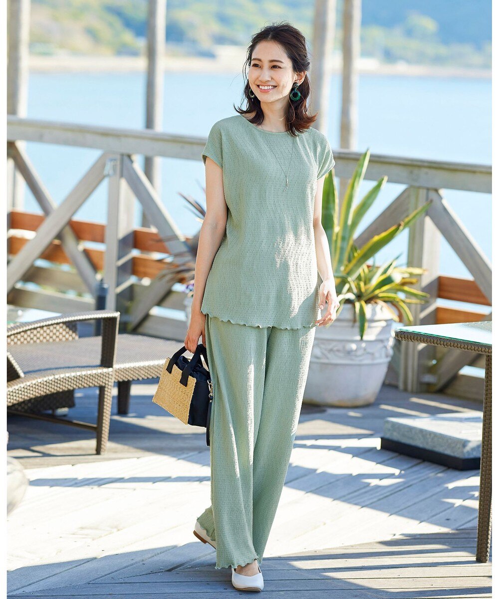 【リラックス・洗える】着回し自在の楊柳プリーツセットアップ(2点セット)