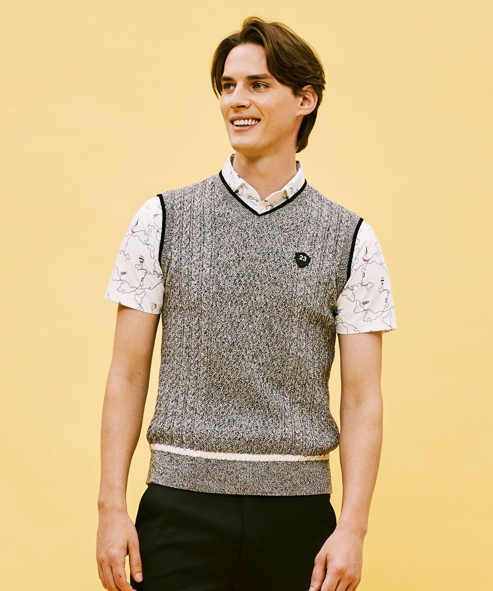 ラッキーチャーム Vネック ケーブル編み ライン入り ニット ベスト メンズ 黒 カジュアルベスト アウトドア 紳士 ブラック M メーカー公式ショップ ラッキーチャーム Vネック ケーブル編み ライン入り ニット ベスト メンズ 黒 カジュアルベスト アウトドア 紳士 ブラック M メーカー公式ショップ