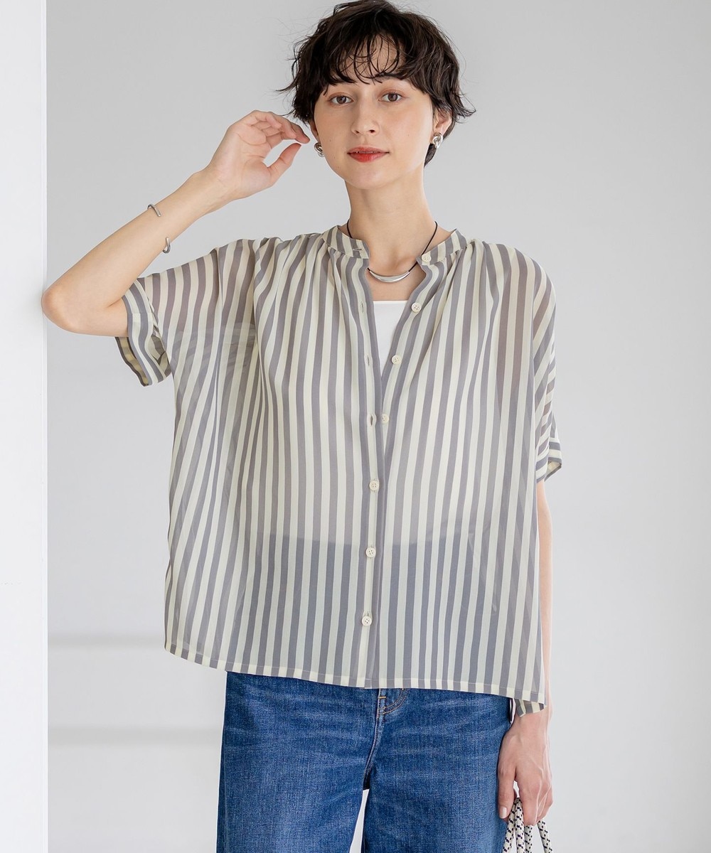 【オンワード】 23区 L(大きいサイズ)>トップス 【WEB & 一部店舗限定/洗える】ストライププリント シフォン ブラウス ライトグレー 46 レディース 【オンワード】 23区 L(大きいサイズ)>トップス 【WEB & 一部店舗限定/洗える】ストライププリント シフォン ブラウス ライトグレー 46 レディース