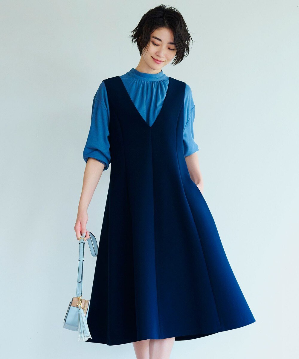 【オンワード】 組曲>ワンピース 【洗える】ダブルクロスフレア ジャンパースカート(KG25) ネイビー 3 レディース 【送料無料】