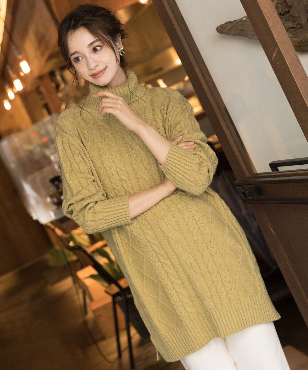 【洗える】立体感あるケーブル編みニットチュニック