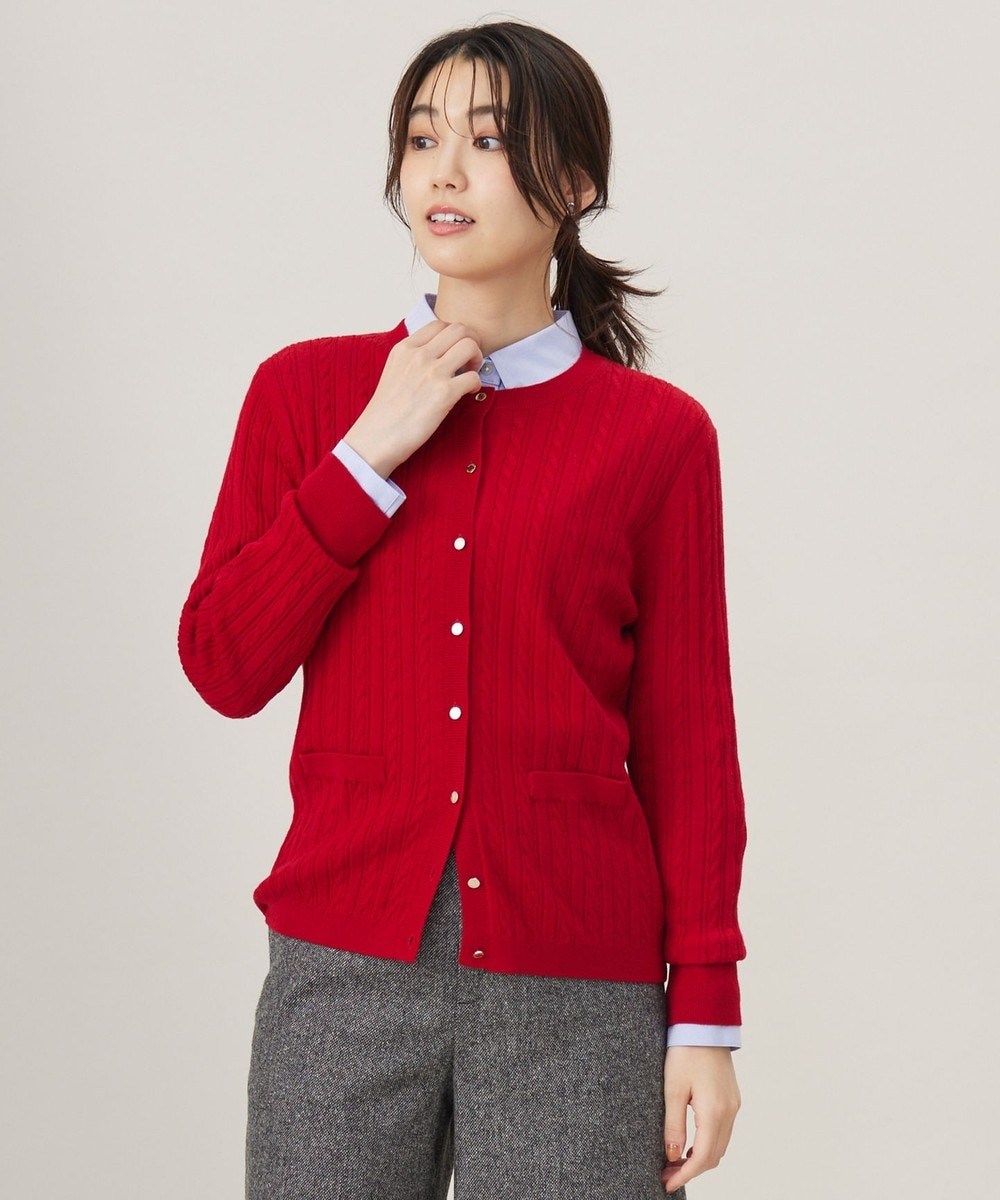 【オンワード】 J.PRESS LADIES>トップス 【洗える】KNIT BASIC クルーネック カーディガン レッド L レディース