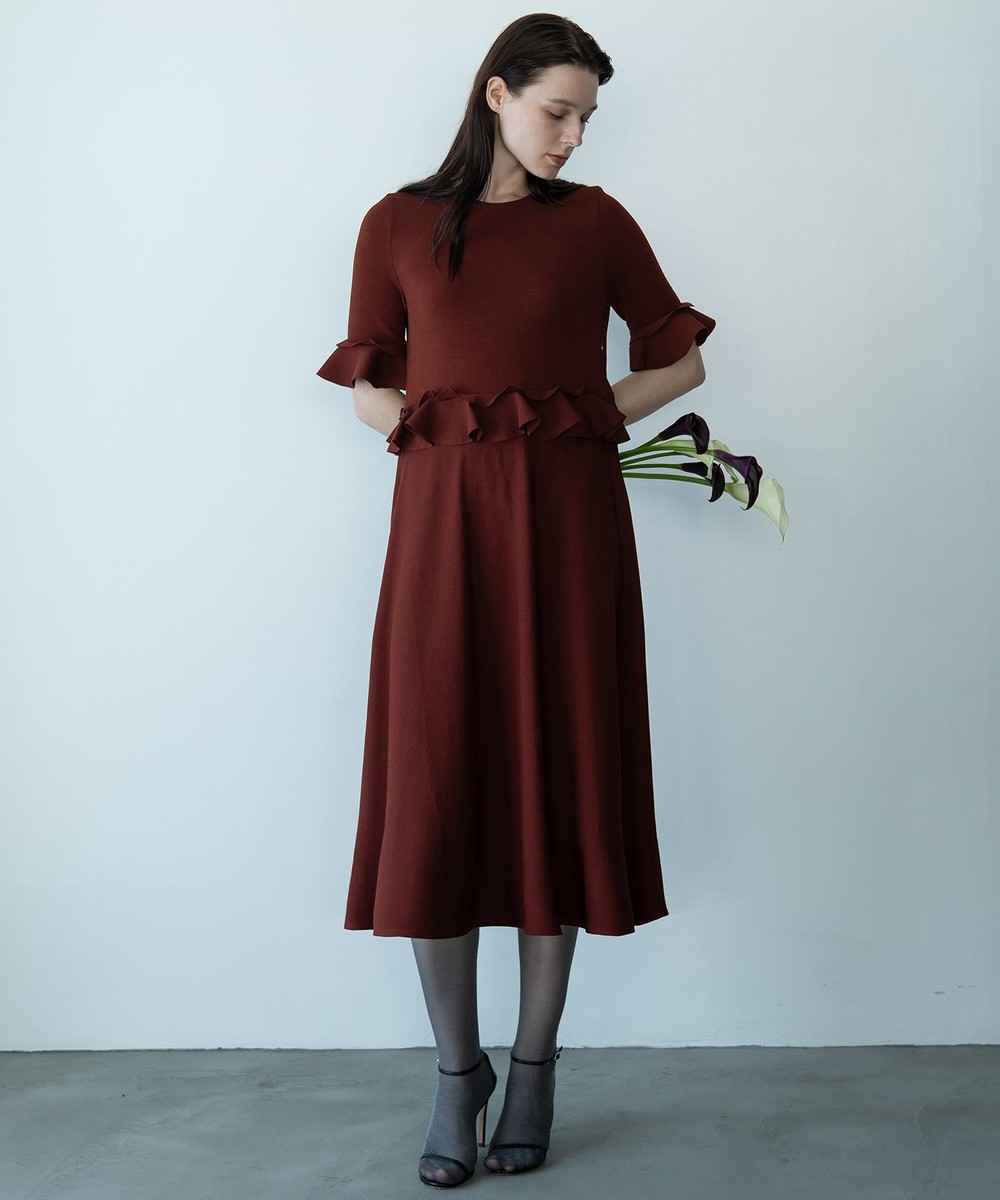 【オンワード】 自由区>ワンピース 【カトリエムブーケ】Ruche フリルディテールニットドレス ボルドー 38 レディース 【オンワード】 自由区>ワンピース 【カトリエムブーケ】Ruche フリルディテールニットドレス ボルドー 38 レディース