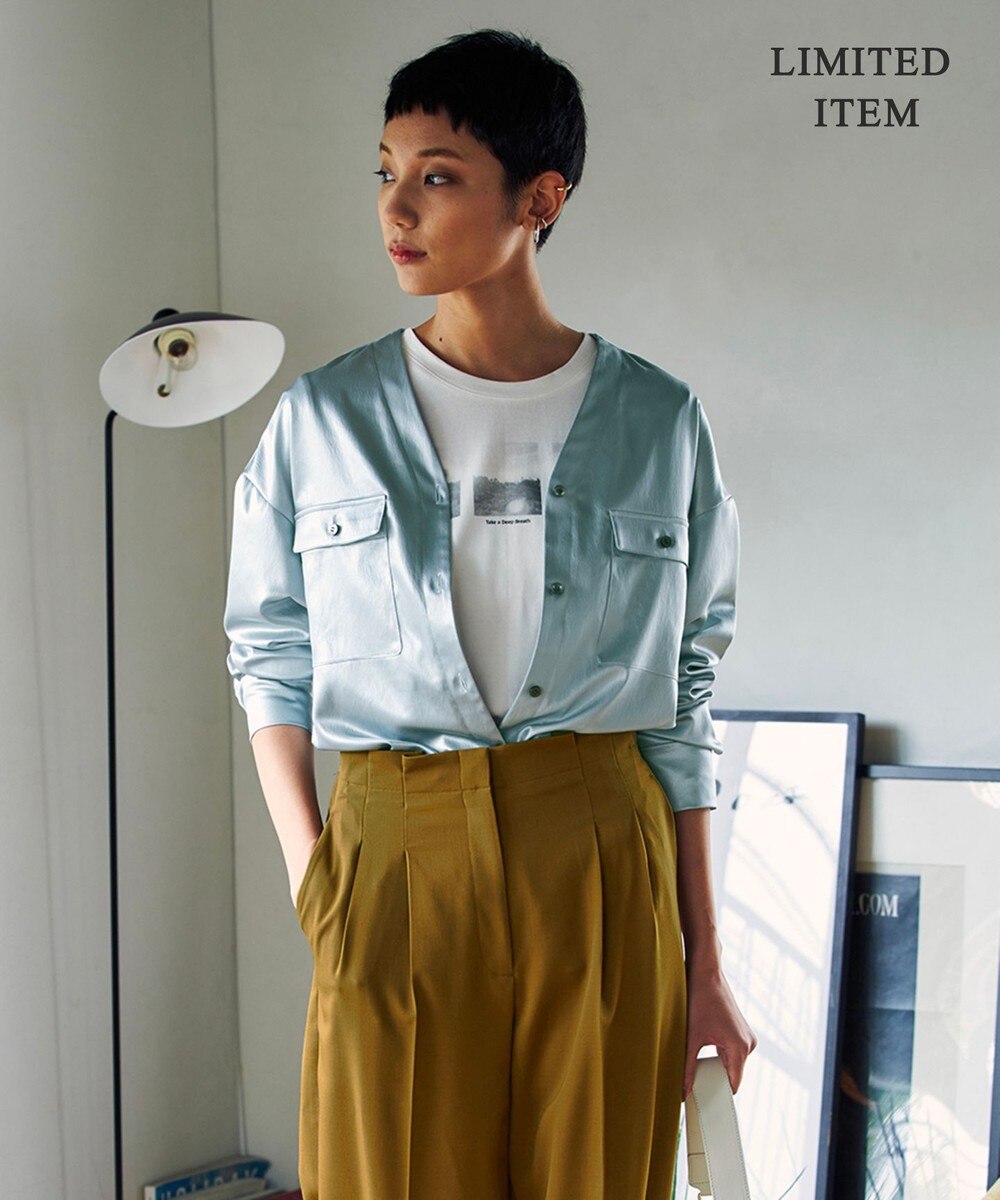 【オンワード】 ICB L>トップス 【WEB限定】Gloss Satin ブラウス ダークグレー 46 レディース 【送料無料】