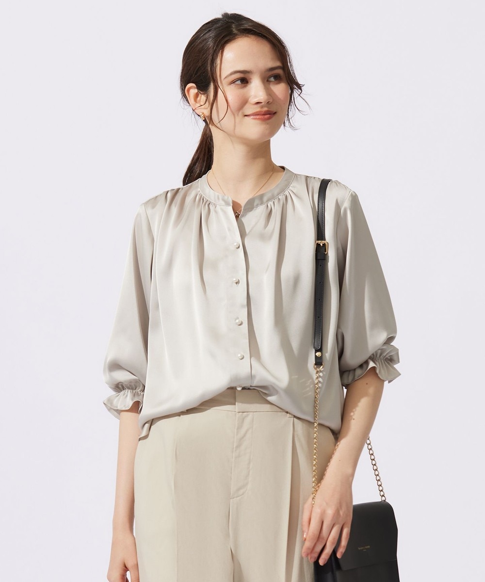 【オンワード】 自由区 L(大きいサイズ)>トップス 【カタログ掲載・WEB & 一部店舗限定・セットアップ対応・洗える】セミブライトサテン ブラウス ダークサンド 44 レディース 【オンワード】 自由区 L(大きいサイズ)>トップス 【カタログ掲載・WEB & 一部店舗限定・セットアップ対応・洗える】セミブライトサテン ブラウス ダークサンド 44 レディース