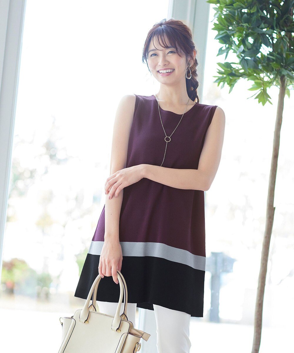 【洗える】体型カバーも叶うマルチ配色サマーニットチュニック