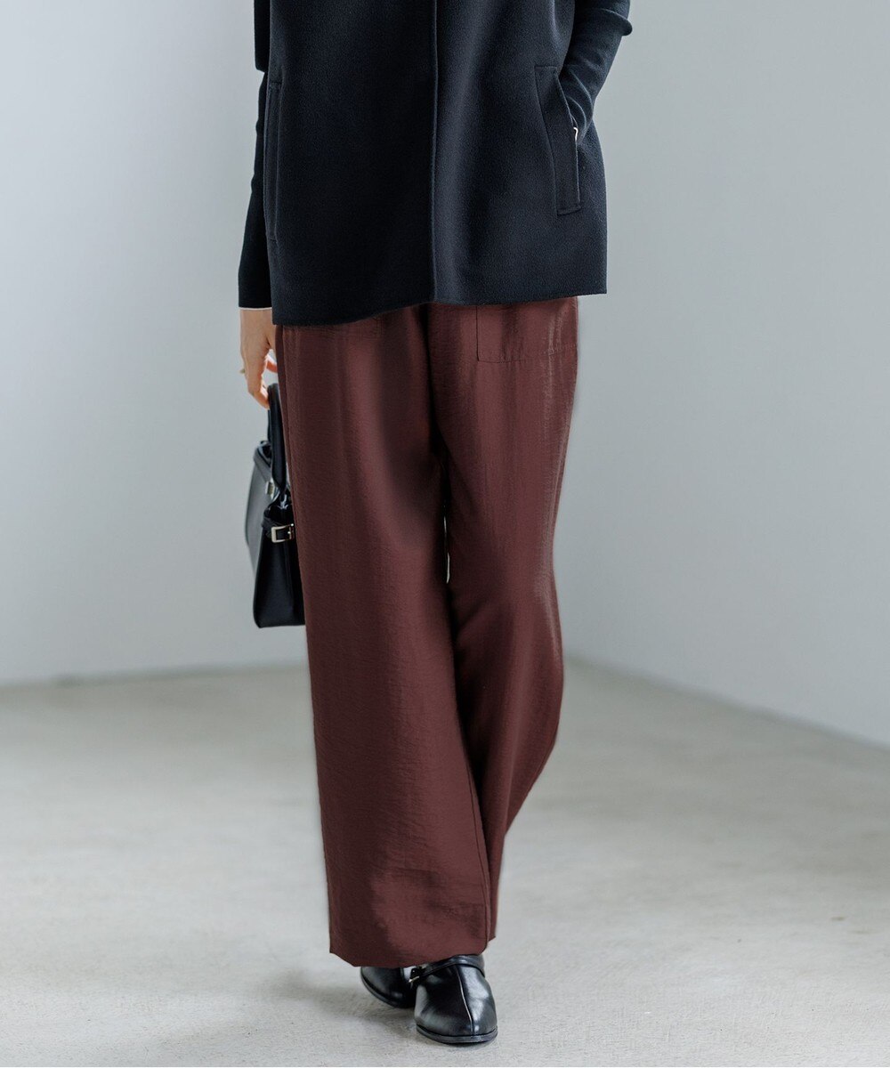 【オンワード】 ICB L（大きいサイズ）>パンツ 【人気のため新色追加・接触冷感・洗える】 ワッシャーツイル ワイドストレートパンツ マホガニー 48 レディース