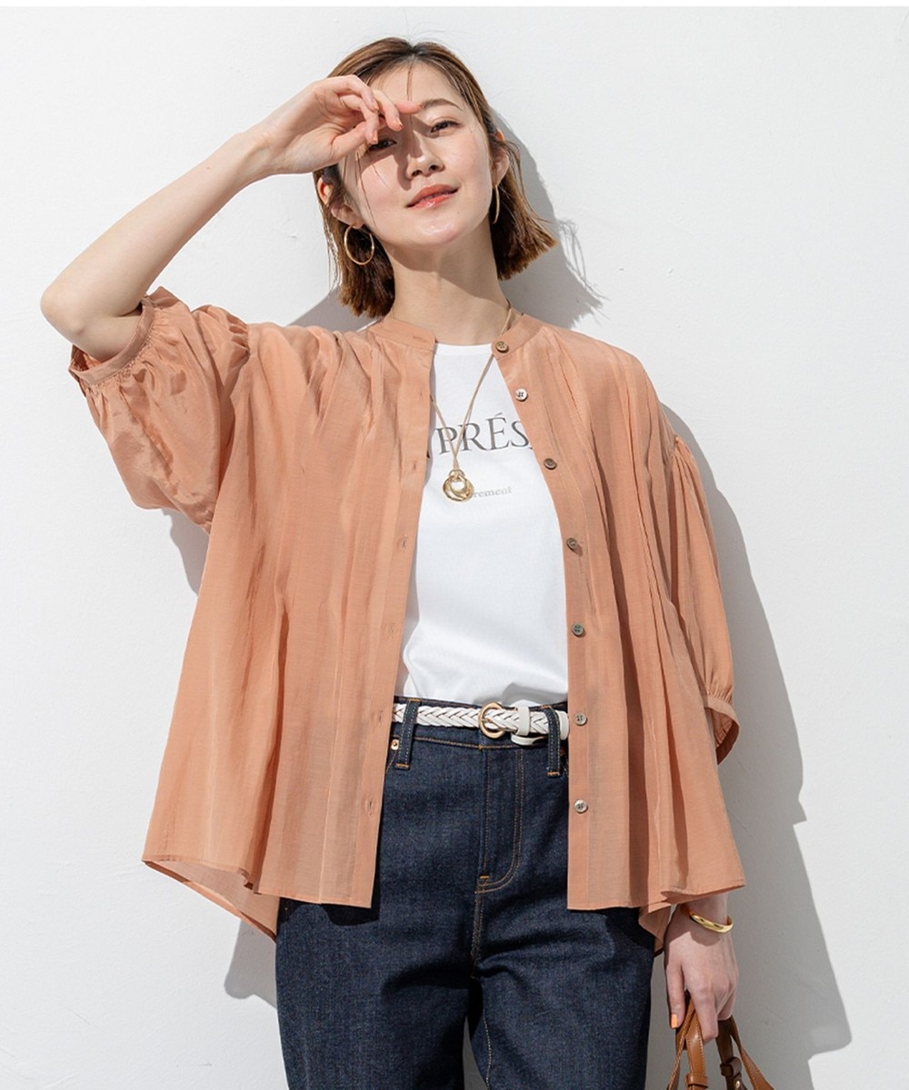 【オンワード】 23区 L(大きいサイズ)>トップス 【接触冷感/速乾性/洗える】エアリーブライトローン タック ブラウス ライトオレンジ 48 レディース 【オンワード】 23区 L(大きいサイズ)>トップス 【接触冷感/速乾性/洗える】エアリーブライトローン タック ブラウス ライトオレンジ 48 レディース