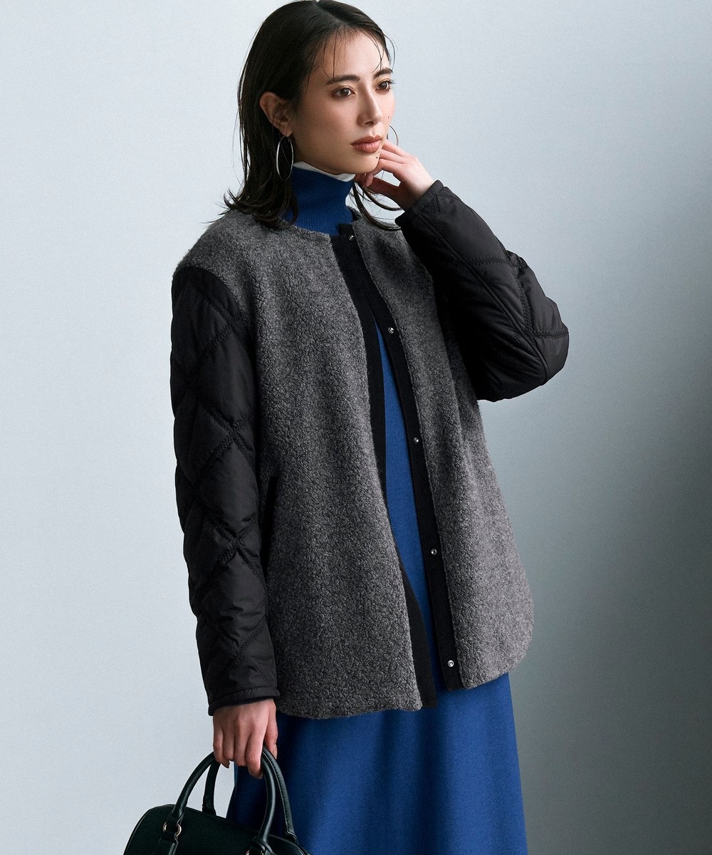 【オンワード】 ICB>ジャケット/アウター 【リバーシブル着用可能】 ラミネートパイルキルト ミドル丈コート チャコール 0 レディース 【オンワード】 ICB>ジャケット/アウター 【リバーシブル着用可能】 ラミネートパイルキルト ミドル丈コート チャコール 0 レディース