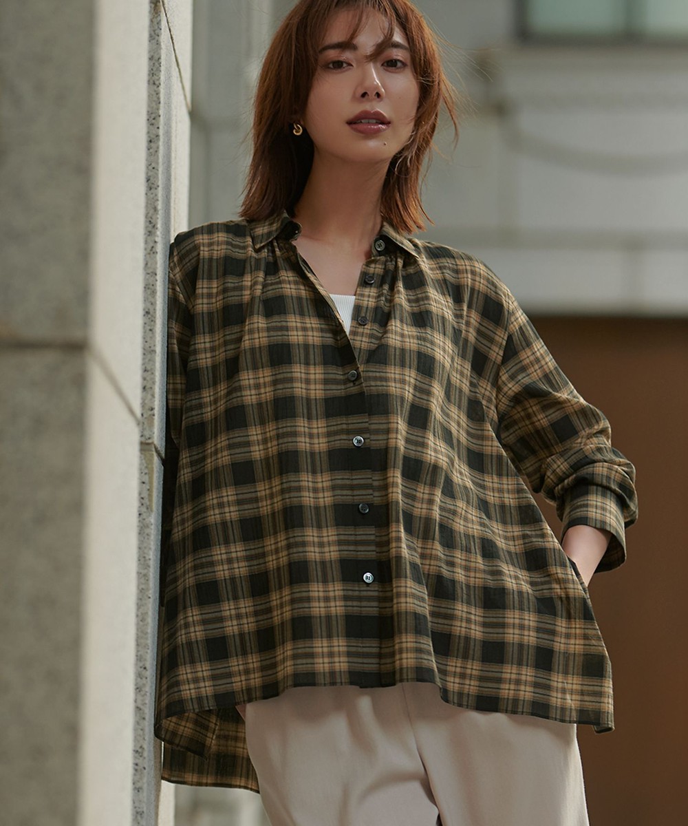 【オンワード】 23区 S（小さいサイズ）>トップス 【WEB & 一部店舗限定】シアーコットン チェック シャツ ブラックチェック 32 レディース