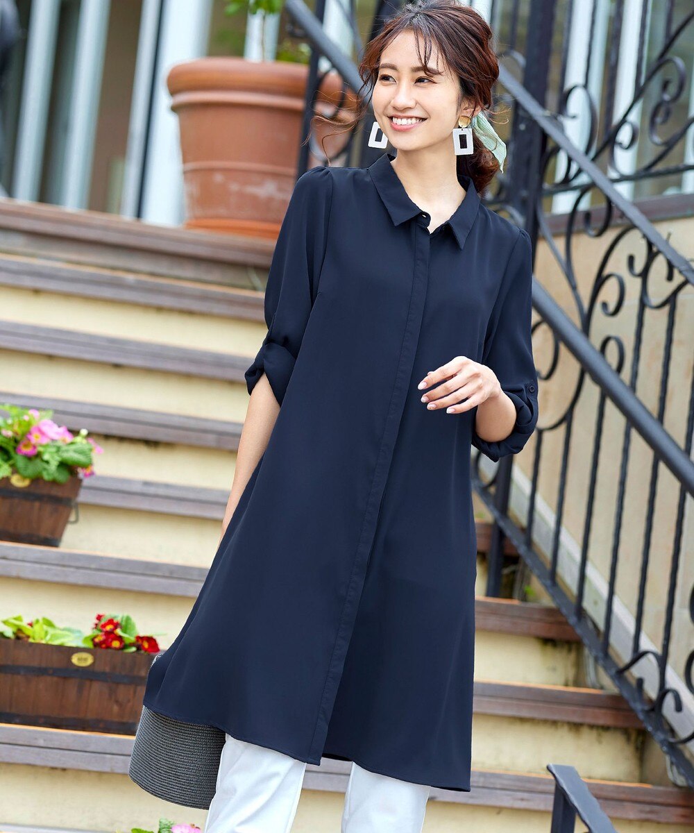【洗える】大人上品なフレアシャツワンピチュニック