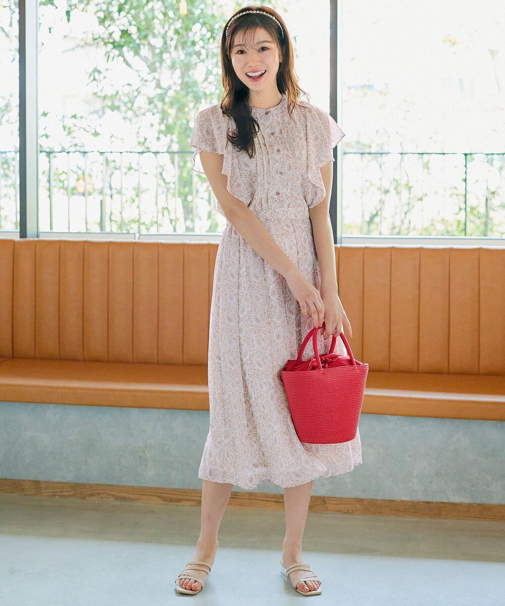 【洗える】ペイズリー柄フレアスリーブワンピース