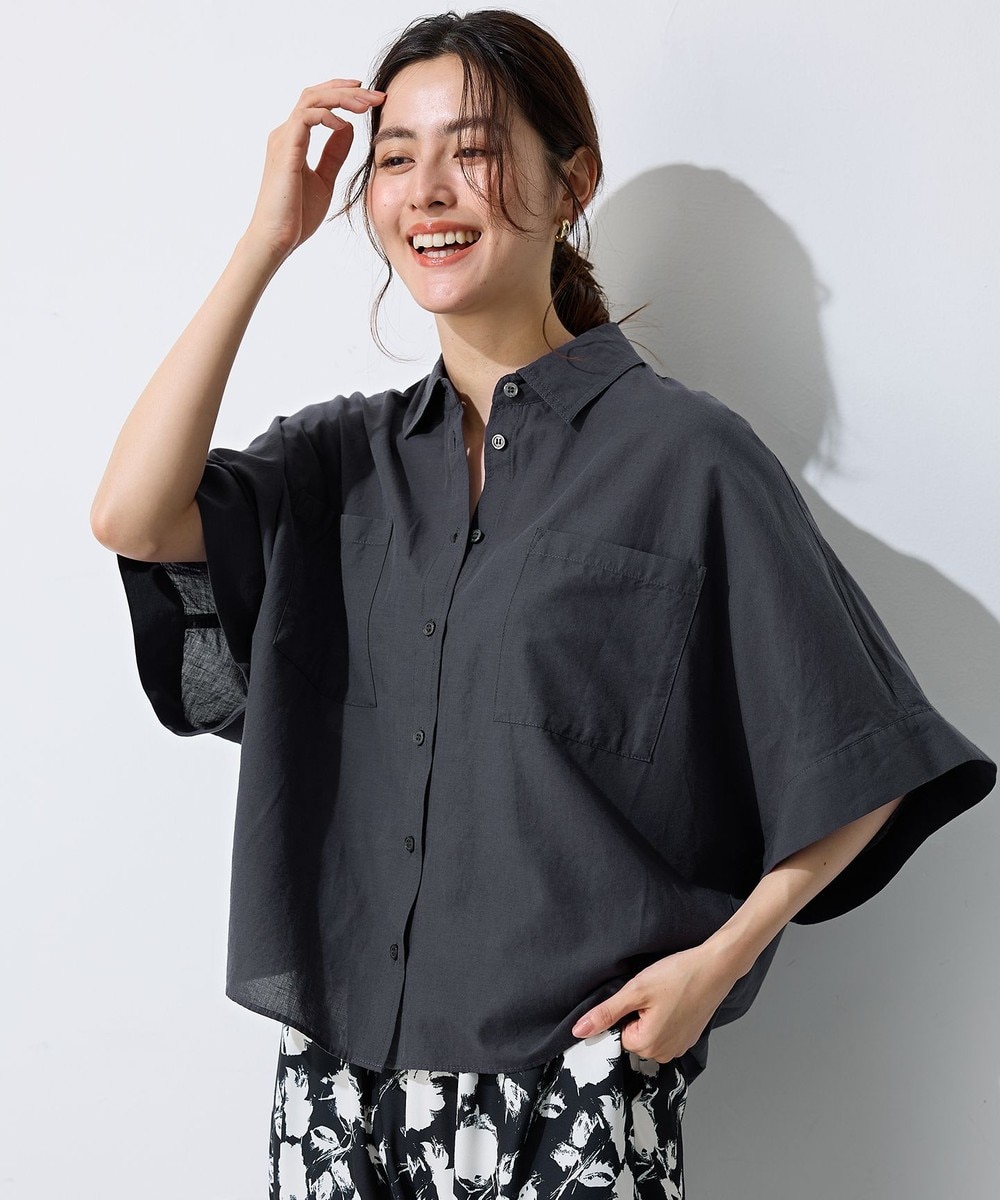 【オンワード】 ANY>トップス 【手洗い可】コットンリネンブラウス チャコール F レディース 【オンワード】 ANY>トップス 【手洗い可】コットンリネンブラウス チャコール F レディース