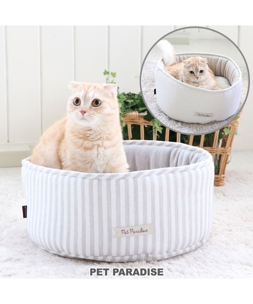 PET PARADISE>ペットグッズ 猫 ベッド おしゃれ 丸型 カドラー (40cm) グレー×ストライプ Ｐ／5ｋ 【送料無料】