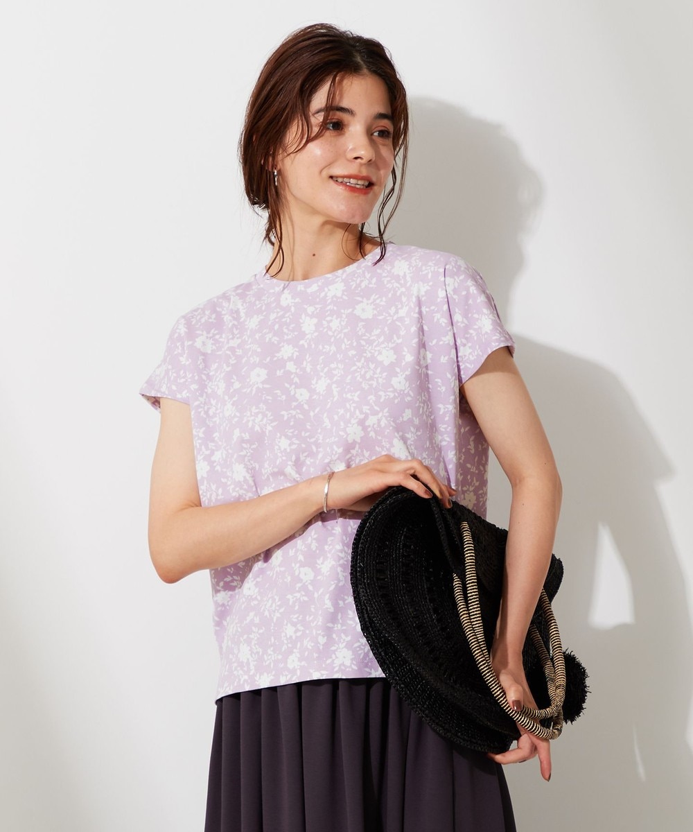 【オンワード】 UNFILO L>トップス 【UNFILO/接触冷感】プリント&総柄 フレンチスリーブ Tシャツ リーフグリーン 44 レディース 【送料無料】