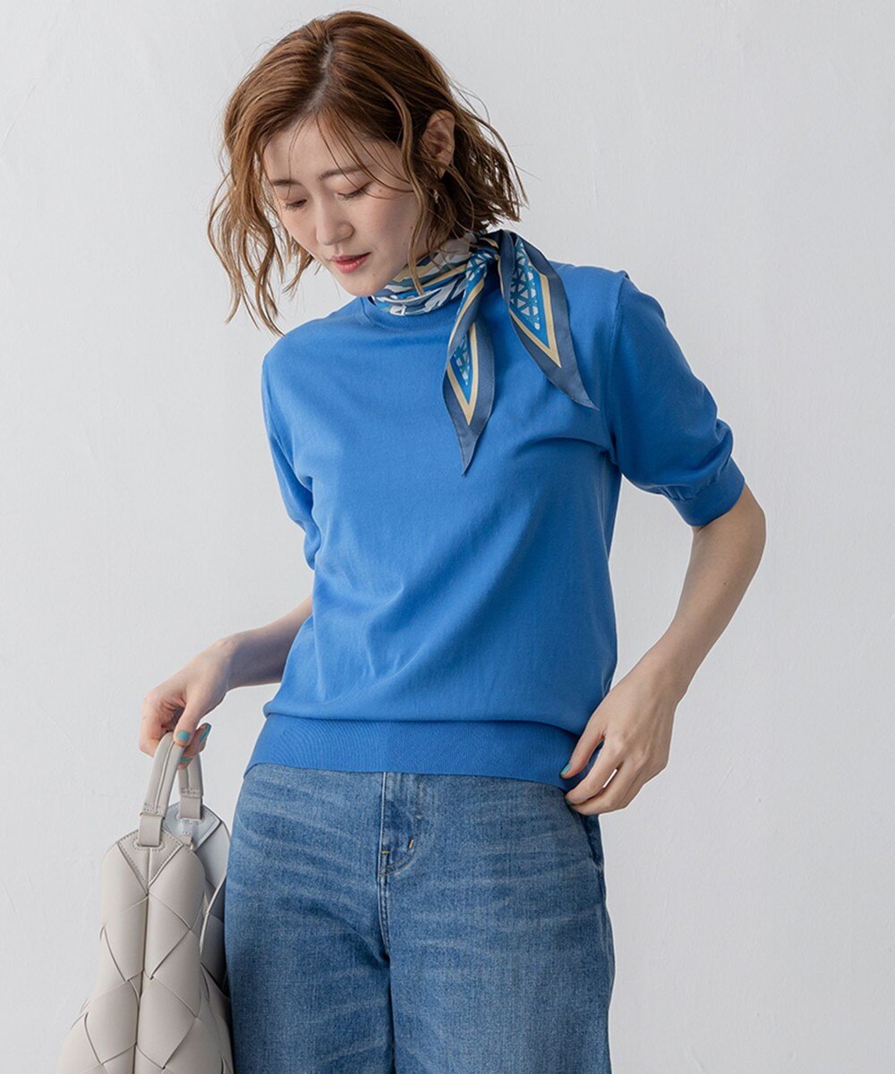 【オンワード】 23区>トップス 【Oggi5月号掲載/洗える】プレミアムビオコットン 半袖 ニット ブルー 40 レディース 【オンワード】 23区>トップス 【Oggi5月号掲載/洗える】プレミアムビオコットン 半袖 ニット ブルー 40 レディース