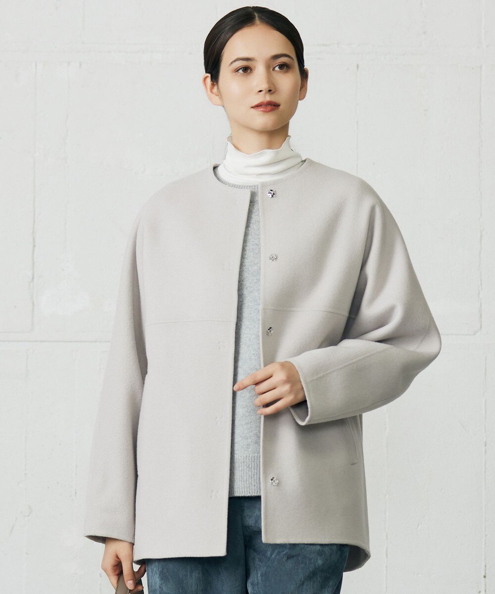【オンワード】 自由区>ジャケット/アウター 【SHIHOさん着用】ウールリバーノーカラー コート ライトグレージュ 40 レディース 【オンワード】 自由区>ジャケット/アウター 【SHIHOさん着用】ウールリバーノーカラー コート ライトグレージュ 40 レディース