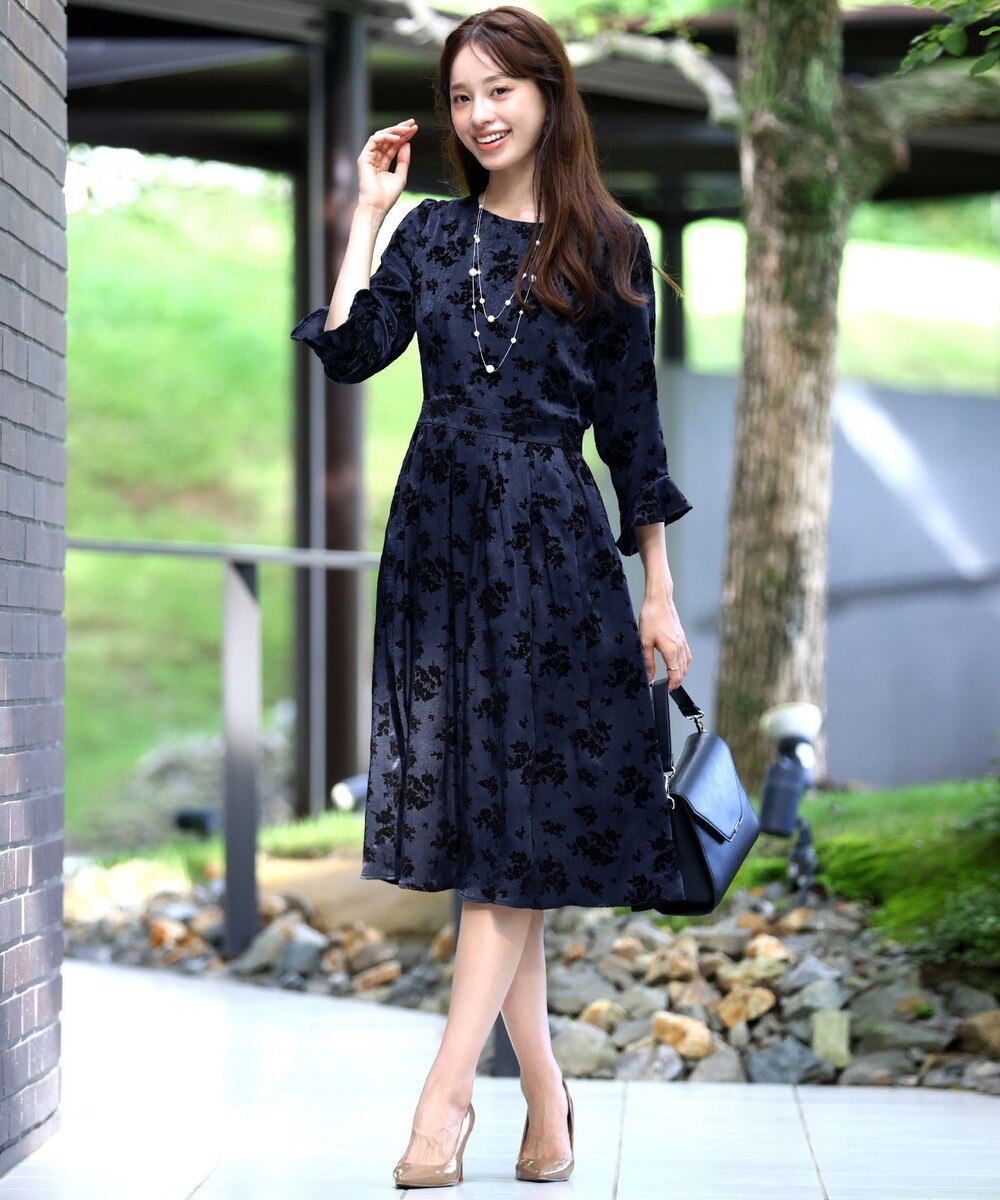 【安田美沙子さん着用・洗える】フラワーフロッキーワンピース