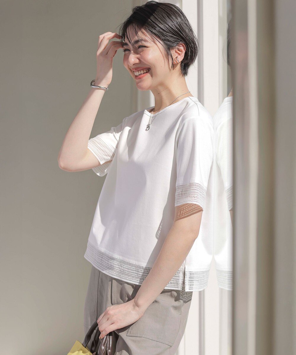 【オンワード】 J.PRESS LADIES>トップス 【洗える】スムースジャージー レース カットソー オフ L レディース 【オンワード】 J.PRESS LADIES>トップス 【洗える】スムースジャージー レース カットソー オフ L レディース