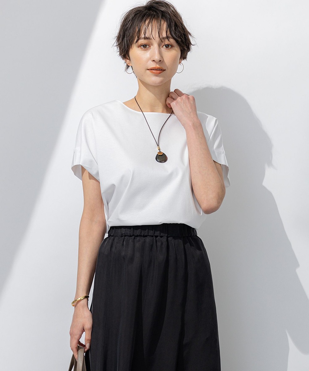 【オンワード】 23区>トップス 【汗じみ防止/洗える】スムースデザイン フレンチスリーブ Tシャツ ホワイト 38 レディース 【オンワード】 23区>トップス 【汗じみ防止/洗える】スムースデザイン フレンチスリーブ Tシャツ ホワイト 38 レディース