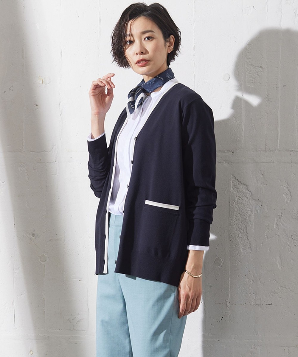 【オンワード】 J.PRESS LADIES S（小さいサイズ）>トップス 【洗える】RAYON STRETCH PLAIN Vネック カーディガン ネイビー S レディース