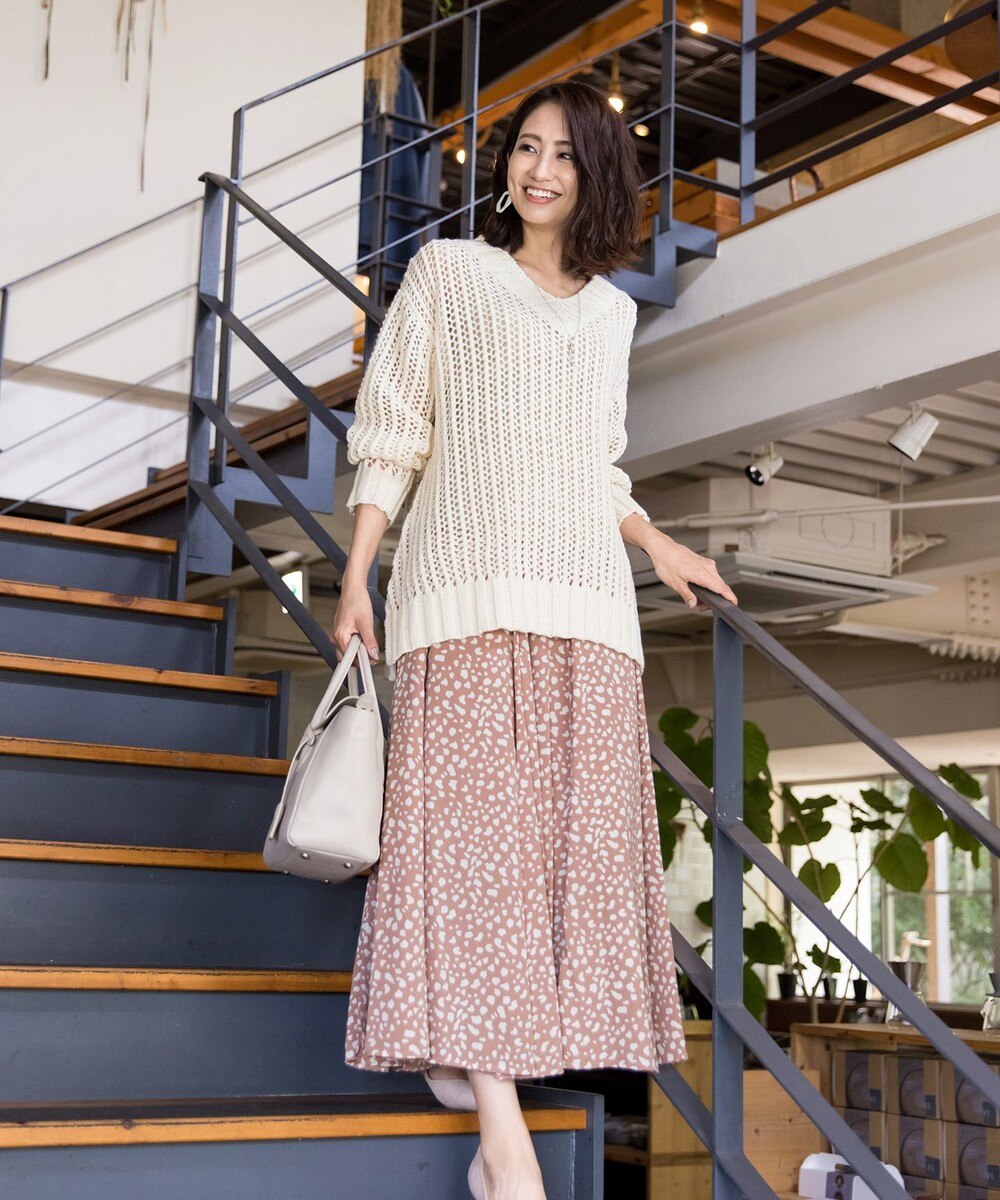 【オンワード】 Tiaclasse>スカート 【洗える】ふんわりシルエットの三角切替柄ロングスカート ブラックダルメシアン S レディース 【送料無料】