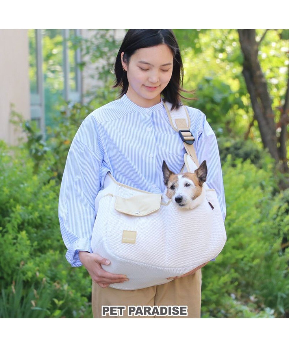 PET PARADISE>ペットグッズ ソフト メッシュスリング キャリーバッグ 【小型犬】 ブラック / ホワイト ホワイト - 【送料無料】