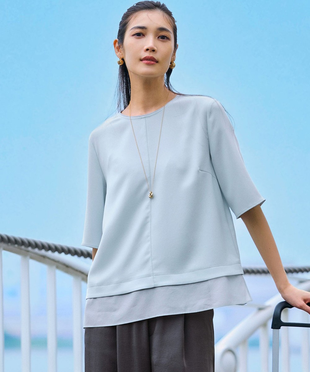 【オンワード】 23区>トップス 【吸水速乾/UVカット/接触冷感】ストレッチジョーゼット シアーコンビ カットソー スカイブルー 38 レディース 【オンワード】 23区>トップス 【吸水速乾/UVカット/接触冷感】ストレッチジョーゼット シアーコンビ カットソー スカイブルー 38 レディース