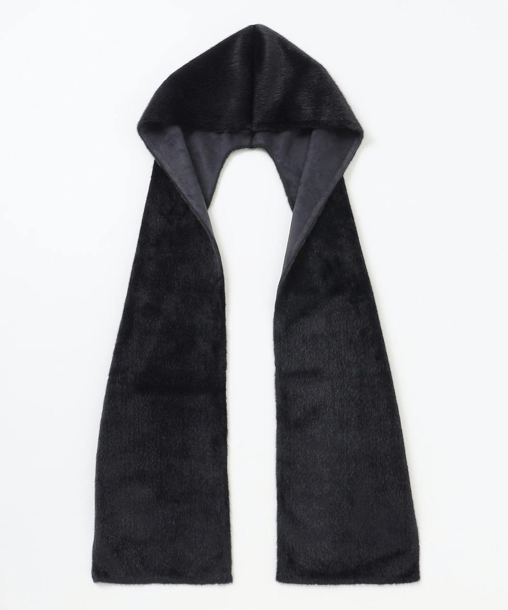 【オンワード】 自由区>ファッション雑貨 エコミンクフード付き ストール ブラック F レディース 【オンワード】 自由区>ファッション雑貨 エコミンクフード付き ストール ブラック F レディース