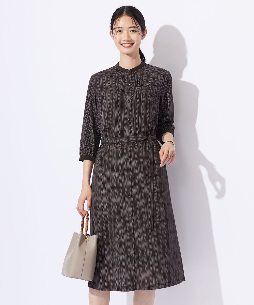 【オンワード】 J.PRESS LADIES L（大きいサイズ）>ワンピース 【洗える】ドットデシンプリント ピンタック ワンピース ダークブラウン T13 レディース