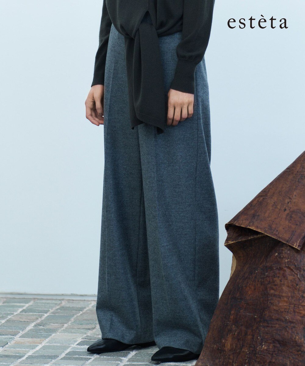 【オンワード】 23区>パンツ 【エステータ】ウールツイルジャージー ワイドパンツ グレー 4 レディース