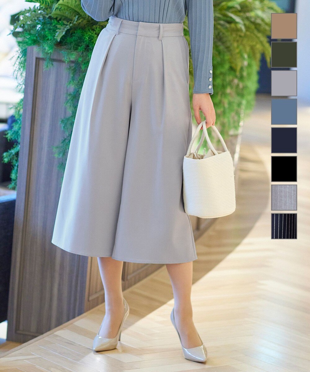 【オンワード】 Tiaclasse>パンツ 【洗える】幅広く活躍が期待できるストレッチクロップドワイドパンツ ブルー L レディース 【送料無料】