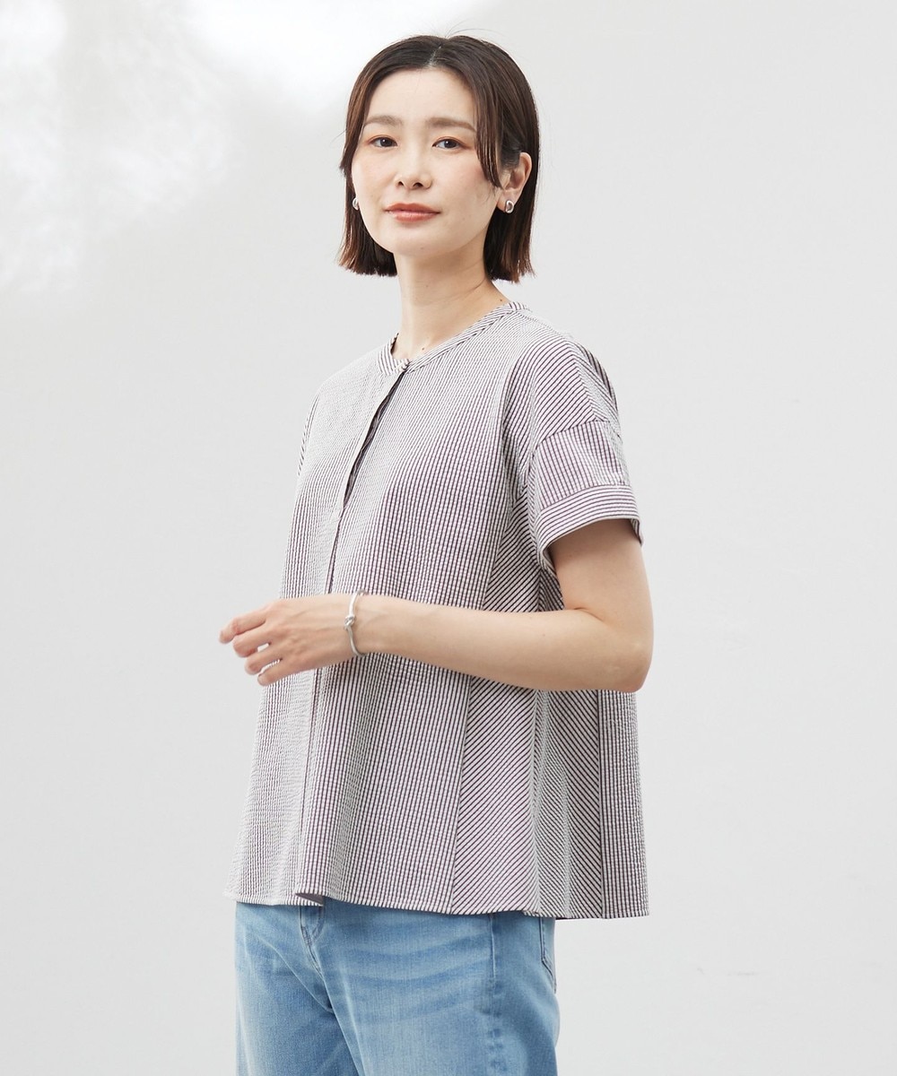 【オンワード】 J.PRESS LADIES S(小さいサイズ)>トップス 【洗える・抗菌防臭・吸水速乾】サッカージャージー フレンチスリーブ カットソー オフ×モカ S レディース 【オンワード】 J.PRESS LADIES S(小さいサイズ)>トップス 【洗える・抗菌防臭・吸水速乾】サッカージャージー フレンチスリーブ カットソー オフ×モカ S レディース